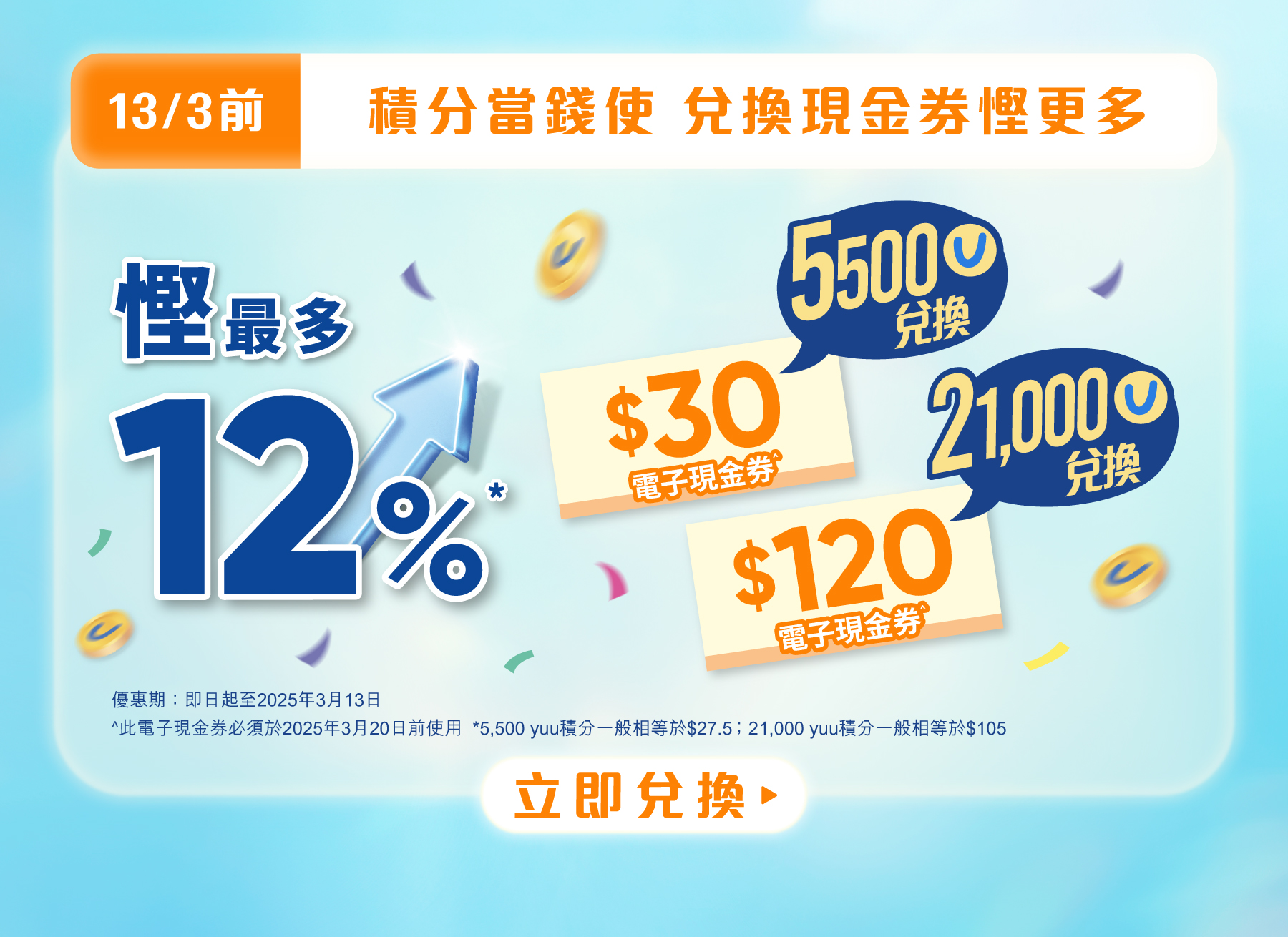 積分當錢使 兌換現金券慳更多