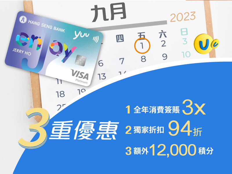 3重優惠,全年消費簽賬3x,獨家折扣94折,額外12,000積分